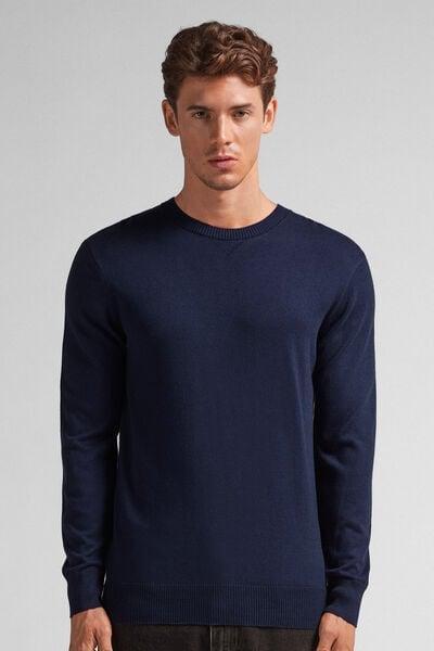 Navy Long-Sleeved Round-Neck Jersey Top, Intense Blue, medium