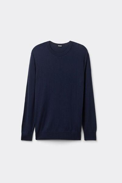 Navy Long-Sleeved Round-Neck Jersey Top, Intense Blue, large image number 2