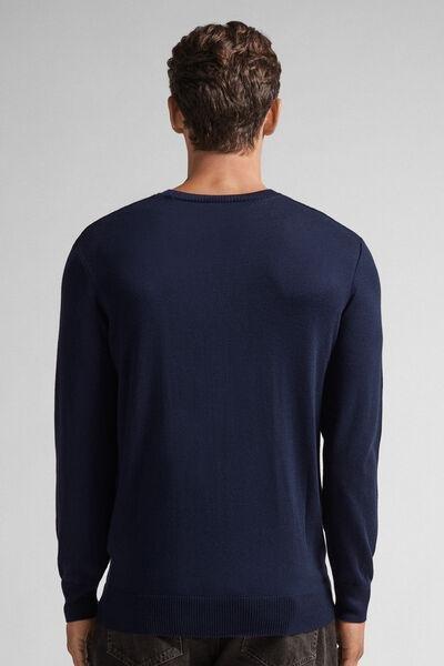 Navy Long-Sleeved Round-Neck Jersey Top, Intense Blue, large image number 3