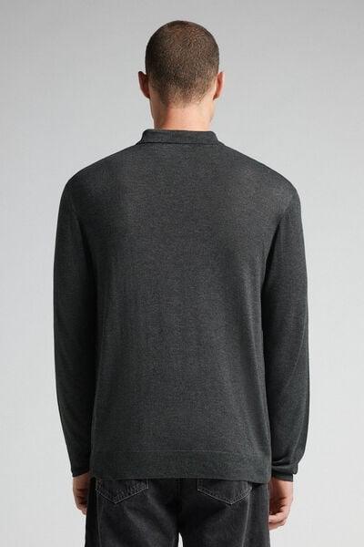 Grey Blend Long-Sleeved Jersey Polo Shirt, Dark Grey Blend, large image number 3