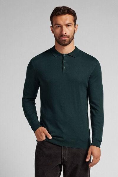 Green Long-Sleeved Jersey Polo Shirt, B601_132J, large image number 1