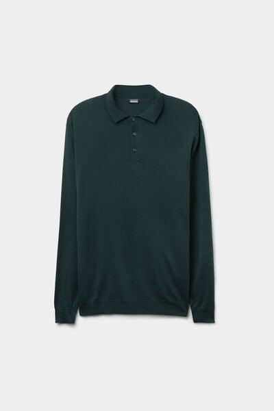 Green Long-Sleeved Jersey Polo Shirt, B601_132J, large image number 2