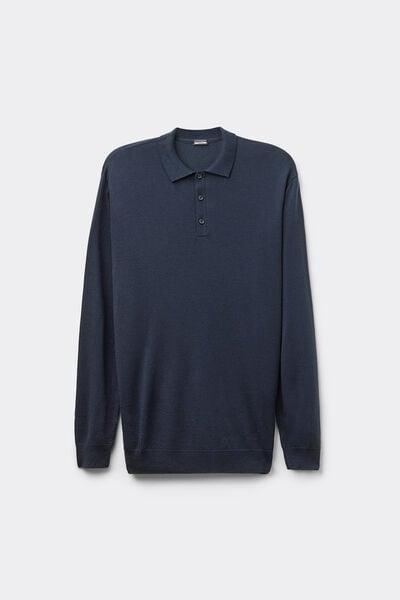 Navy Blend Long-Sleeved Jersey Polo Shirt, Intense Blue, medium