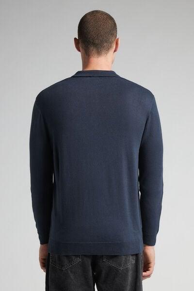 Navy Blend Long-Sleeved Jersey Polo Shirt, Intense Blue, large image number 3