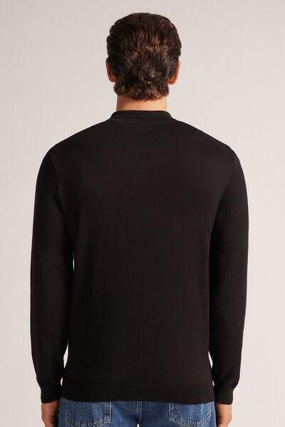 Black Zip-Up Jersey Polo Shirt, , large image number 3