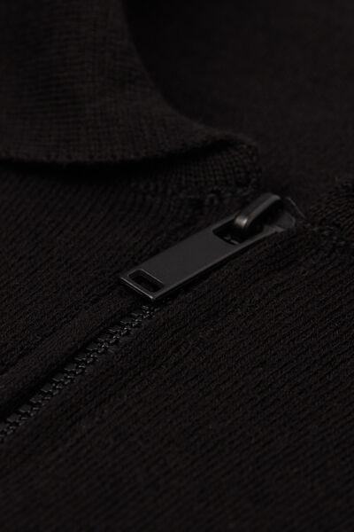 Black Zip-Up Jersey Polo Shirt, , large image number 4