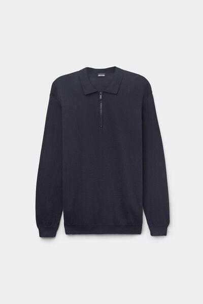 Navy Zip-Up Jersey Polo Shirt, , large image number 2