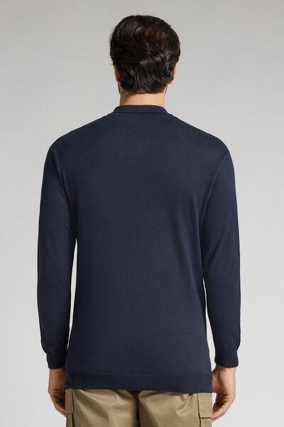 Navy Zip-Up Jersey Polo Shirt, , large image number 3