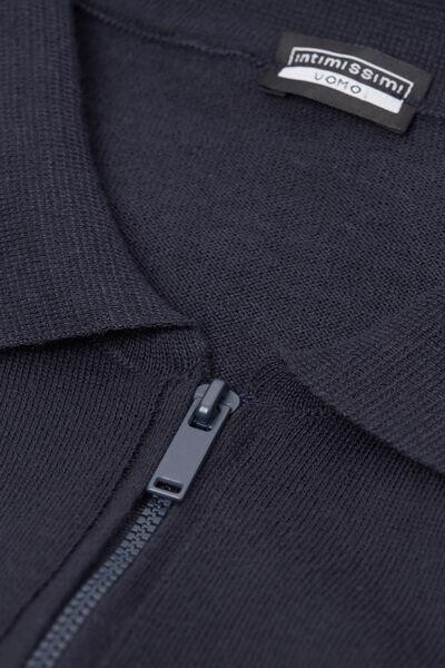 Navy Zip-Up Jersey Polo Shirt, , large image number 4