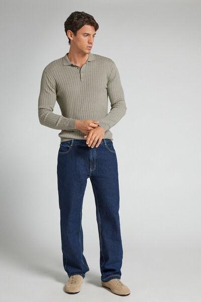 Grey Melange Long-Sleeved Ribbed Polo Top, B601_227K, medium