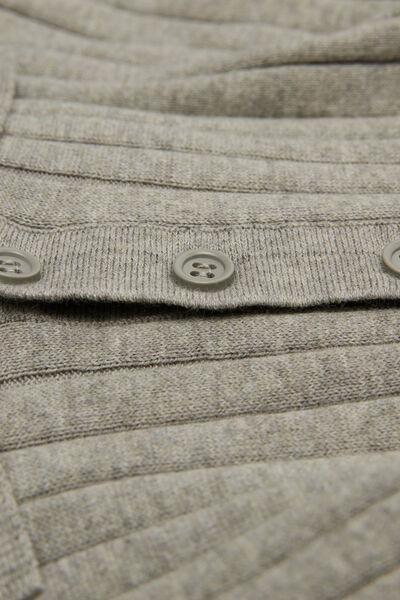 Grey Melange Long-Sleeved Ribbed Polo Top, B601_227K, large image number 4