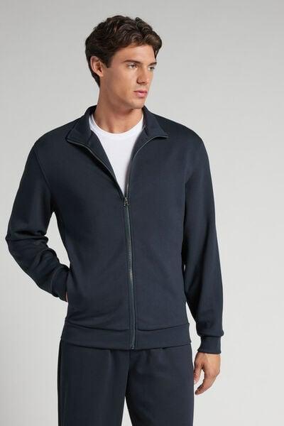 Navy Zip-Up Technical Sweatshirt, Midnight Blue, large image number 1