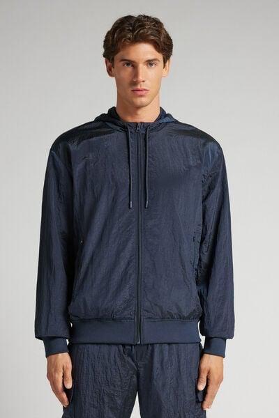 Navy Shine Hooded Bomber Jacket, Intense Blue, medium