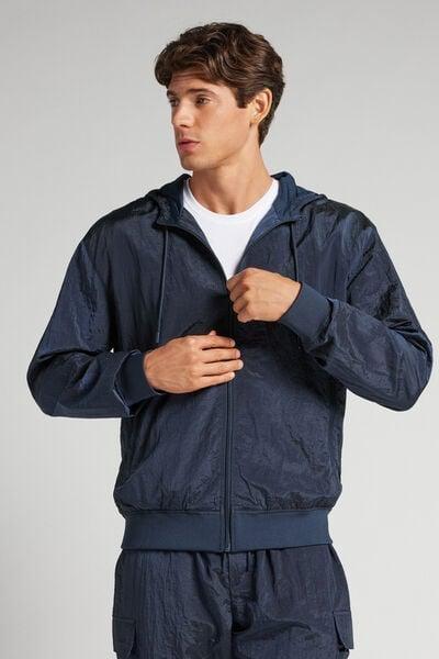 Navy Shine Hooded Bomber Jacket, Intense Blue, large image number 1