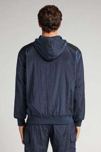 Navy Shine Hooded Bomber Jacket, Intense Blue, large image number 3
