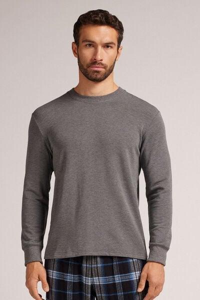 Dark Grey - 5227 - Charcoal Grey Melange Long-Sleeved Modal Fleece Top, , medium