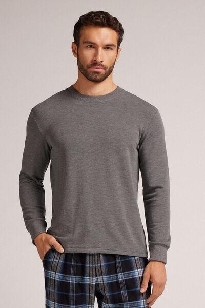 Dark Grey - 5227 - Charcoal Grey Melange Long-Sleeved Modal Fleece Top, , large image number 1