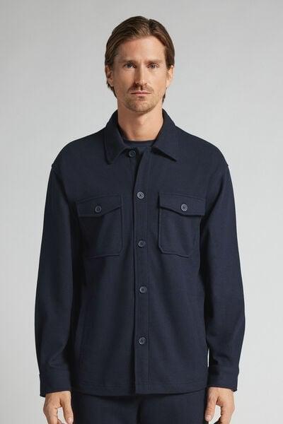 Navy Cloth-Effect Fabric Overshirt Jacket, B601_011K, large image number 0