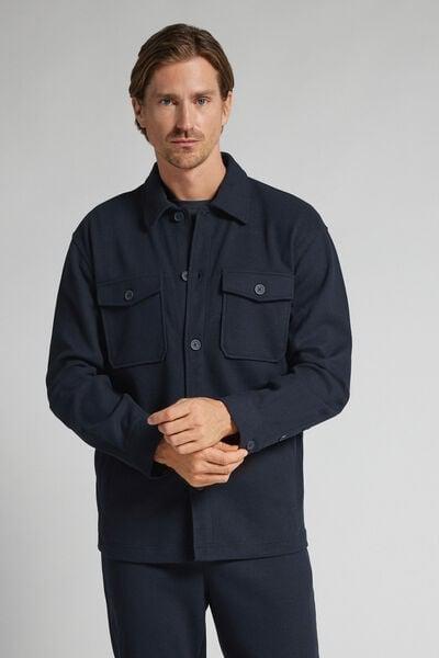 Navy Cloth-Effect Fabric Overshirt Jacket, B601_011K, large image number 1