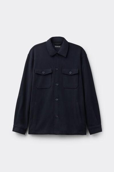 Navy Cloth-Effect Fabric Overshirt Jacket, B601_011K, large image number 2