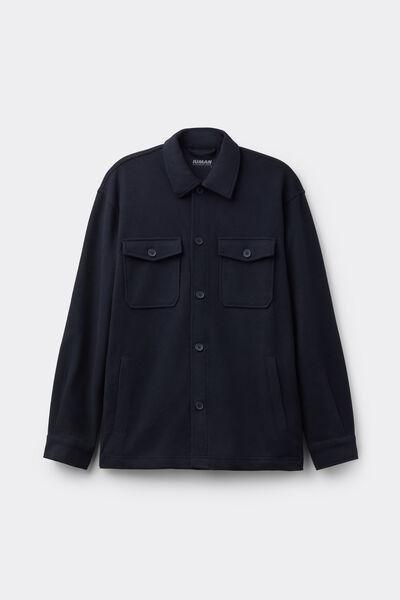 Navy Cloth-Effect Fabric Overshirt Jacket, B601_011K, large image number 2