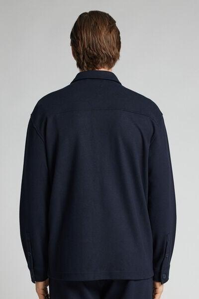 Navy Cloth-Effect Fabric Overshirt Jacket, B601_011K, large image number 3