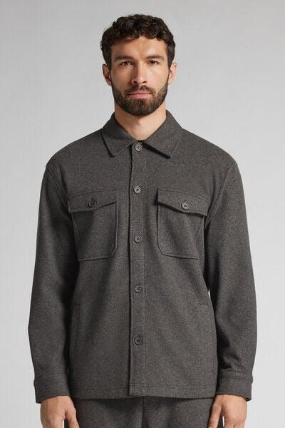 Grey Cloth-Effect Fabric Overshirt Jacket, B601_996J, medium