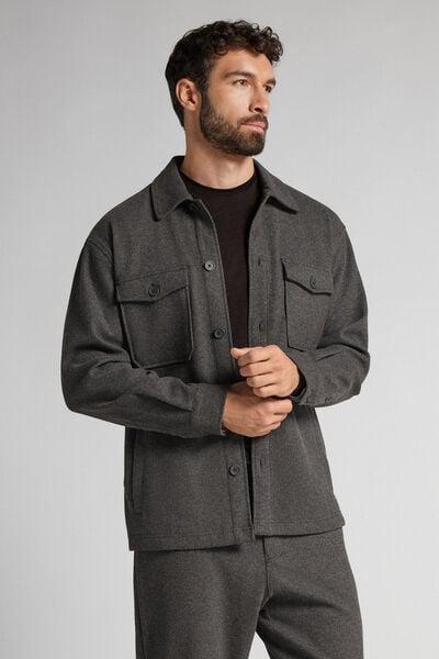 Grey Cloth-Effect Fabric Overshirt Jacket, B601_996J, medium
