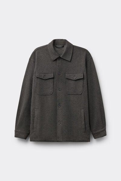 Grey Cloth-Effect Fabric Overshirt Jacket, B601_996J, medium
