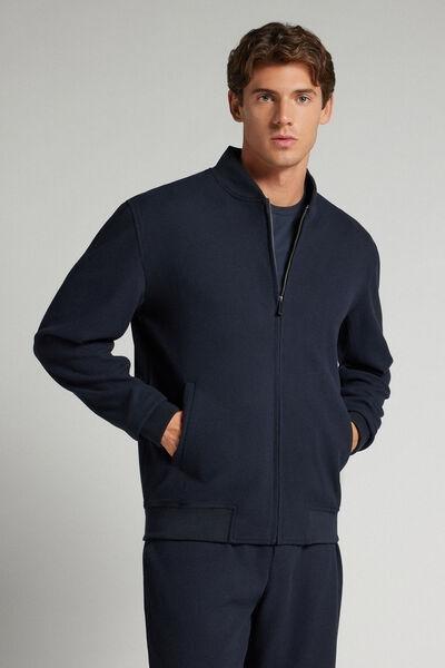 Navy Cloth Effect Fabric Bomber Jacket, B601_011K, large image number 1