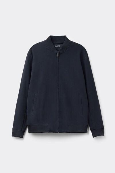 Navy Cloth Effect Fabric Bomber Jacket, B601_011K, large image number 2