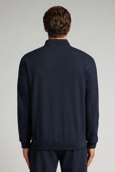 Navy Cloth Effect Fabric Bomber Jacket, B601_011K, large image number 3