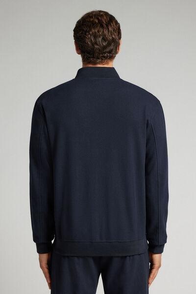 Navy Cloth Effect Fabric Bomber Jacket, B601_011K, large image number 3