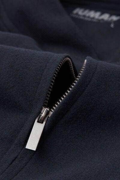 Navy Cloth Effect Fabric Bomber Jacket, B601_011K, large image number 4