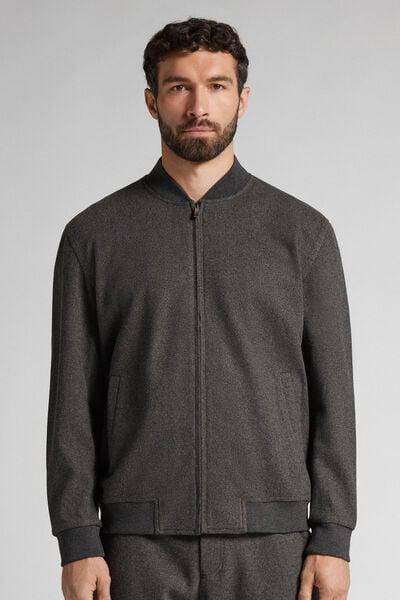 Grey Cloth Effect Fabric Bomber Jacket, B601_996J, large image number 0