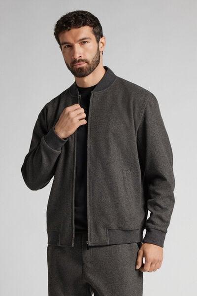 Grey Cloth Effect Fabric Bomber Jacket, B601_996J, medium