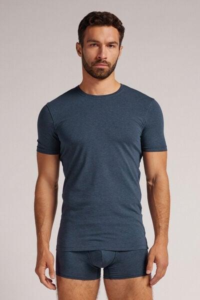 Blue Melange Stretch Superior Cotton T-Shirt, , medium