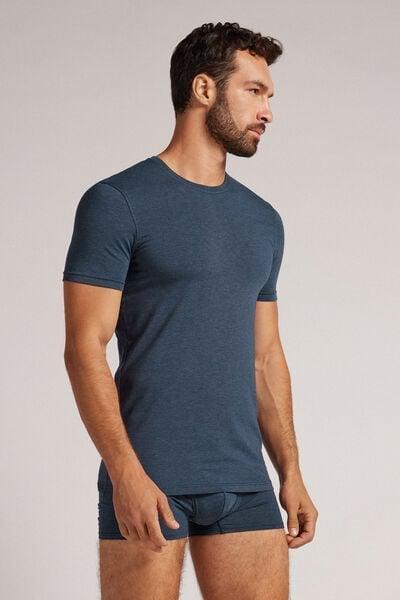 Blue Melange Stretch Superior Cotton T-Shirt, , large image number 2