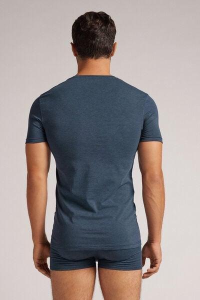 Blue Melange Stretch Superior Cotton T-Shirt, , large image number 3