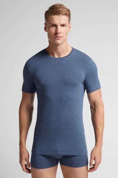 Blue Stretch Cotton T-Shirt, , medium