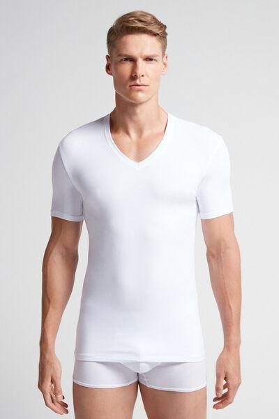 White Vneck Superior Cotton T-Shirt, , medium