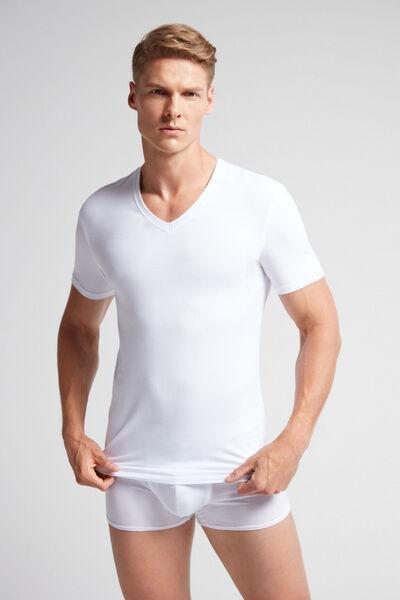 White Vneck Superior Cotton T-Shirt, , large image number 1