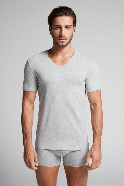 Grey Vneck Superior Cotton T-Shirt, , large image number 0