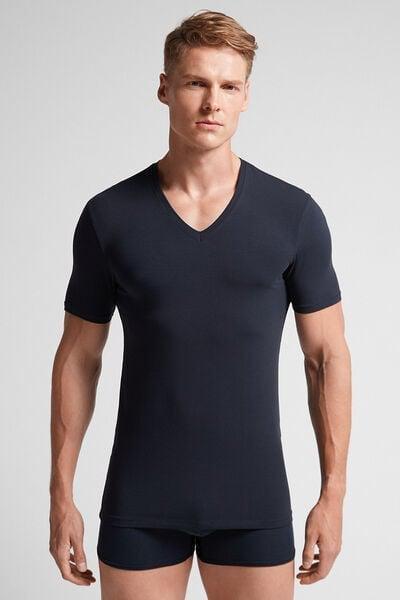 Blue V-Neck Stretch T-Shirt, , large image number 0
