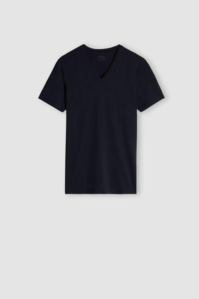 Blue V-Neck Stretch T-Shirt, , large image number 2
