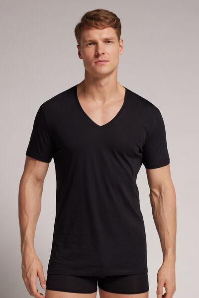 Black V-Neck T-Shirt, , large image number 0