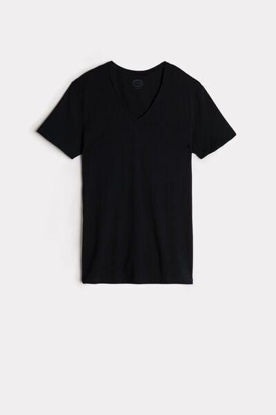 Black V-Neck T-Shirt, , large image number 2