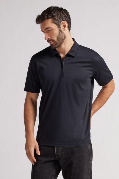 Black Short-Sleeved Polo Shirt, Black, medium