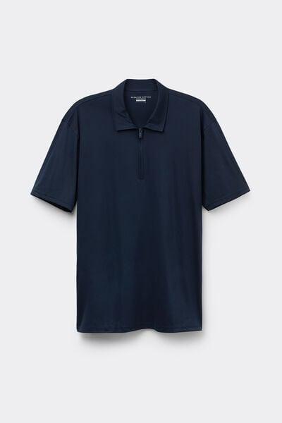Blue - 490J - Navy Blue Short-Sleeved Mercerised Premium Cotton Polo Shirt with Zip, , large image number 2