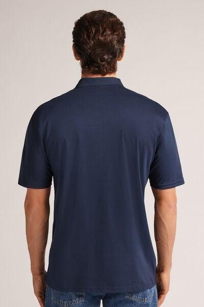 Blue - 490J - Navy Blue Short-Sleeved Mercerised Premium Cotton Polo Shirt with Zip, , large image number 3